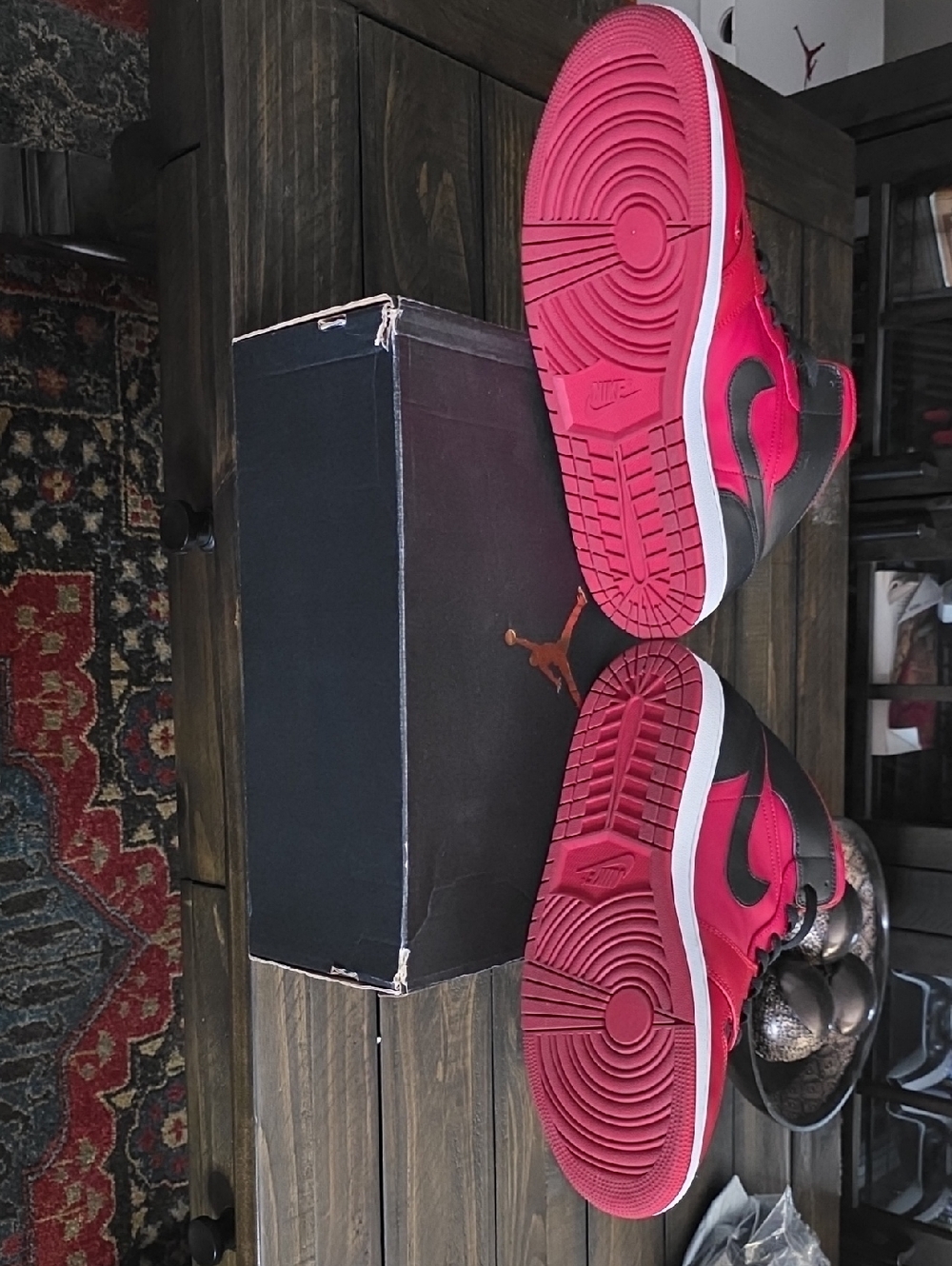 Nike Air Jordan 1 Mid Men’s Shoes in Red and Black - Picture 5 of 5